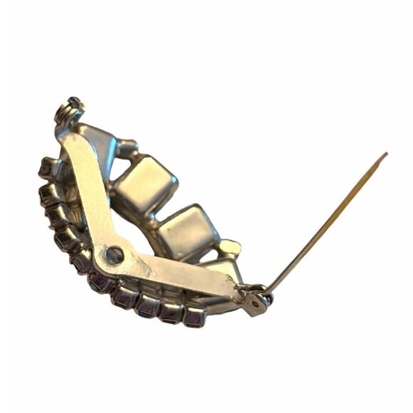 Smoky Blue Rhinestone Aurora Borealis 60s Eye Costume Brooch - Picture 5 of 5